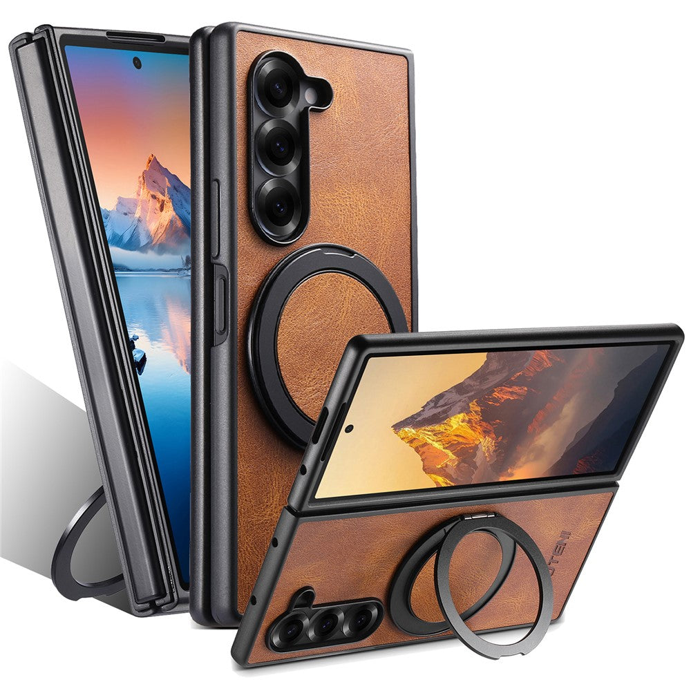 SUTENI G3 For Samsung Galaxy Z Fold7 5G Magnetic Case Waxy Texture Rotating Kickstand Leather Phone Back Cover