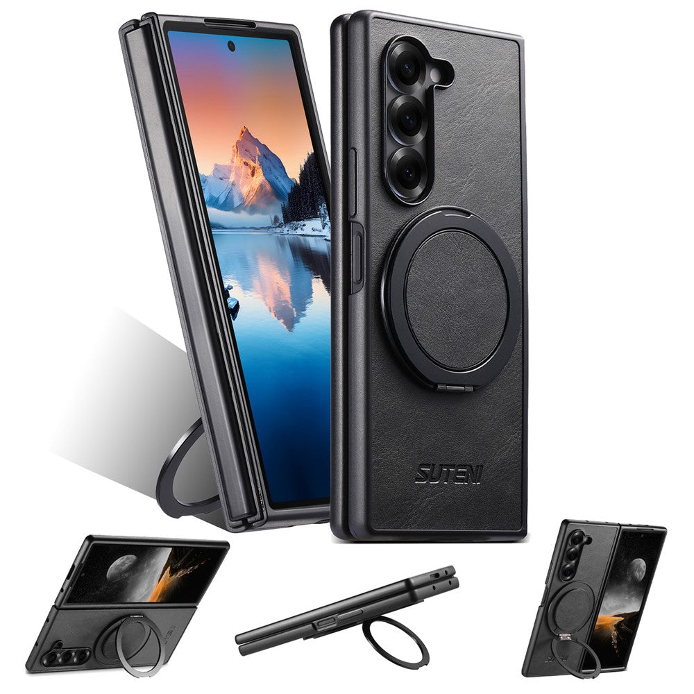 SUTENI G3 For Samsung Galaxy Z Fold6 5G Magnetic Case Waxy Texture Rotating Kickstand Leather Phone Back Cover