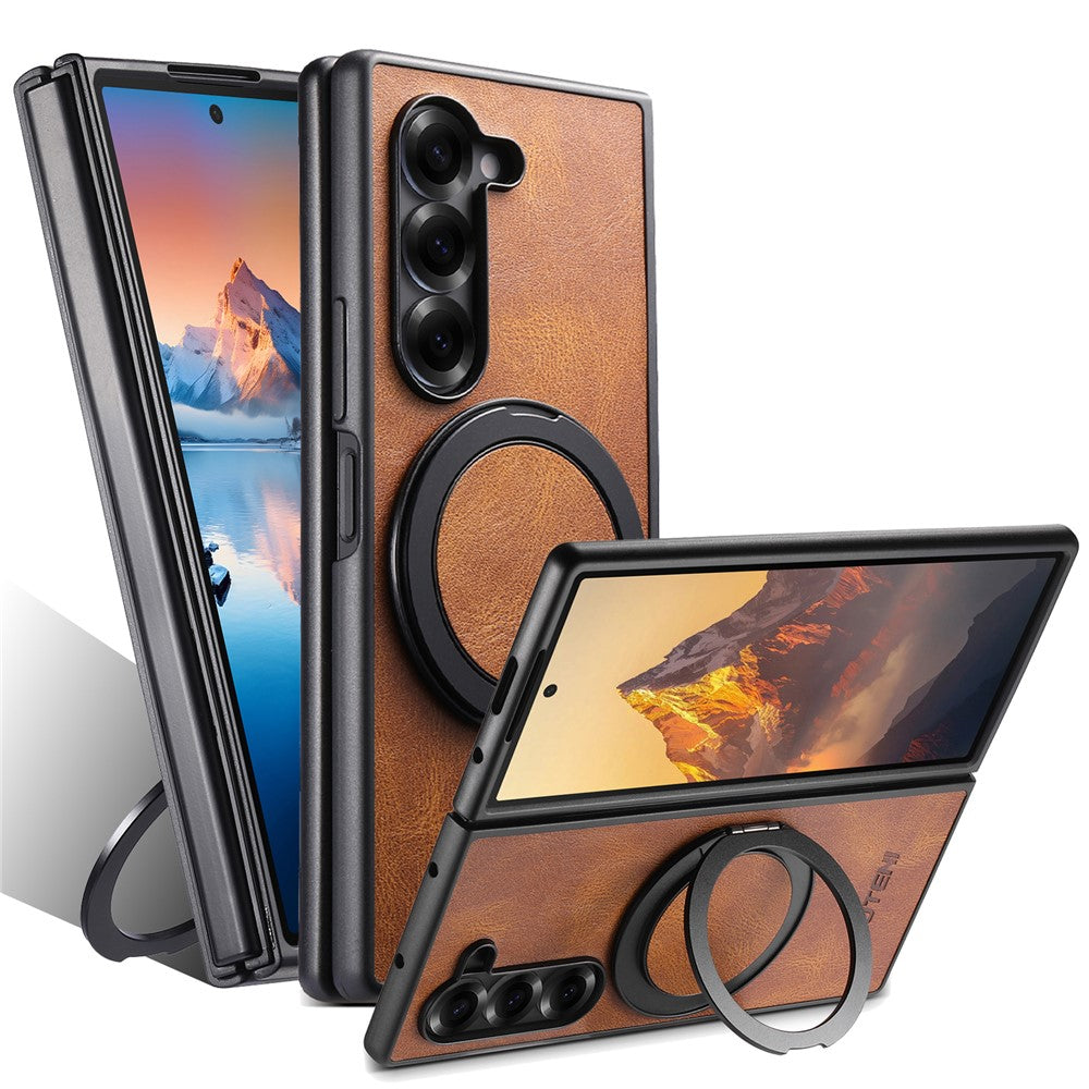 SUTENI G3 For Samsung Galaxy Z Fold6 5G Magnetic Case Waxy Texture Rotating Kickstand Leather Phone Back Cover