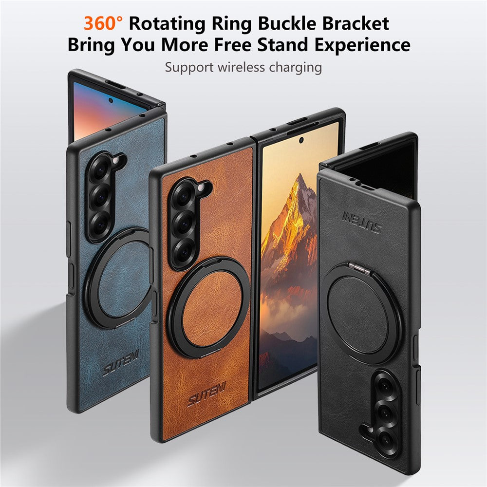 SUTENI G3 For Samsung Galaxy Z Fold5 5G Magnetic Case Waxy Texture Rotating Kickstand Leather Phone Back Cover
