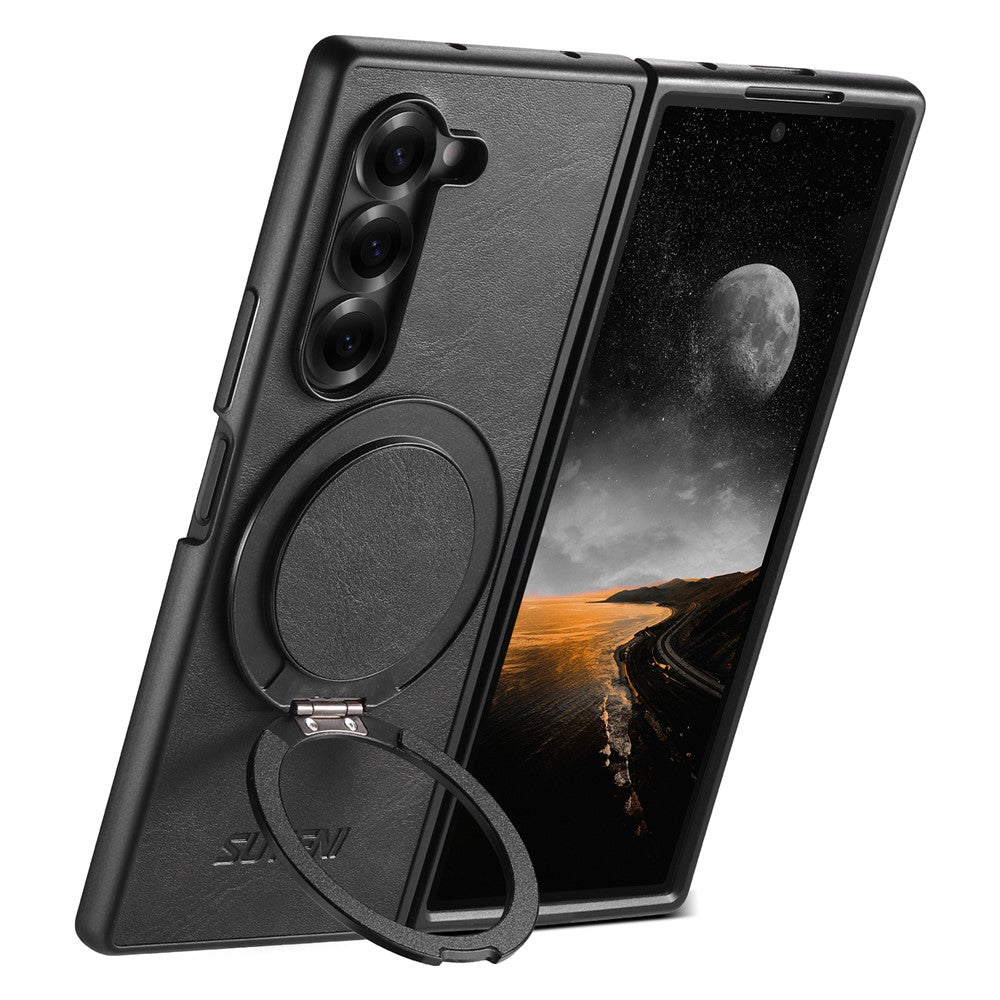 SUTENI G3 For Samsung Galaxy Z Fold5 5G Magnetic Case Waxy Texture Rotating Kickstand Leather Phone Back Cover