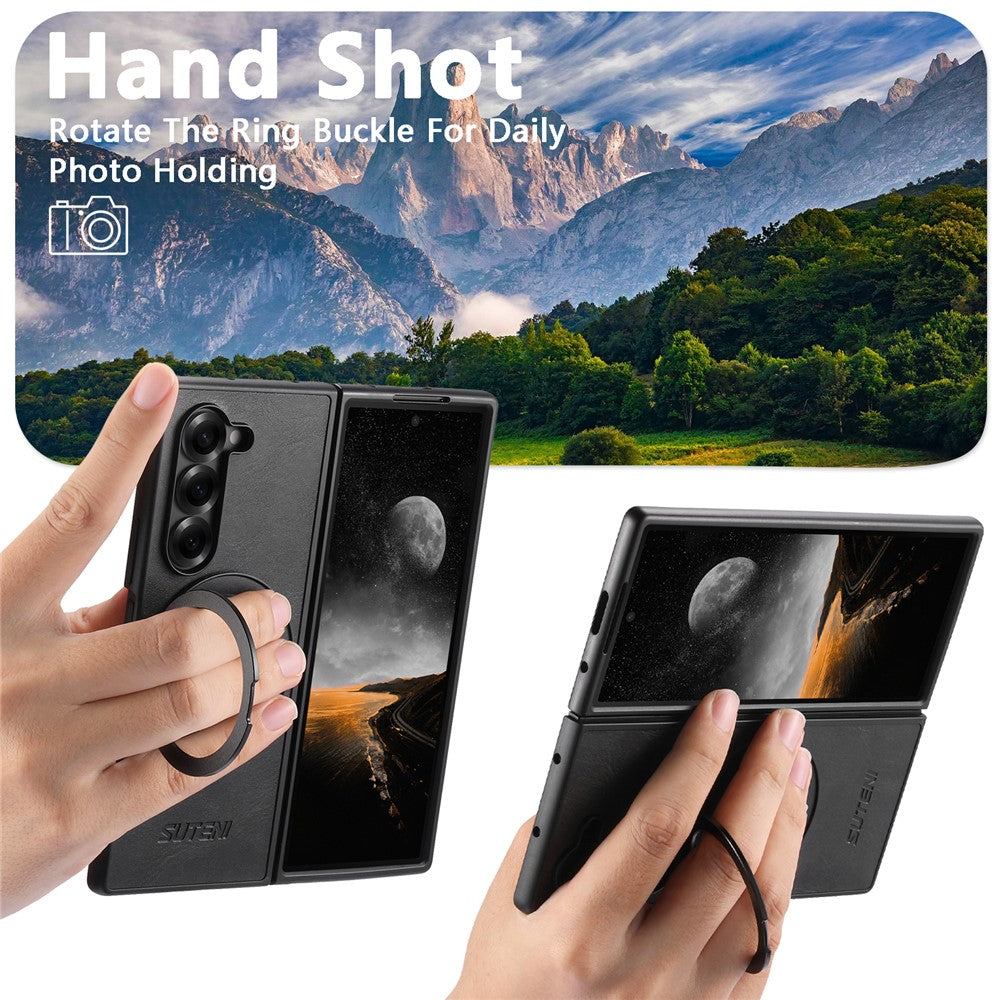 SUTENI G3 For Samsung Galaxy Z Fold5 5G Magnetic Case Waxy Texture Rotating Kickstand Leather Phone Back Cover