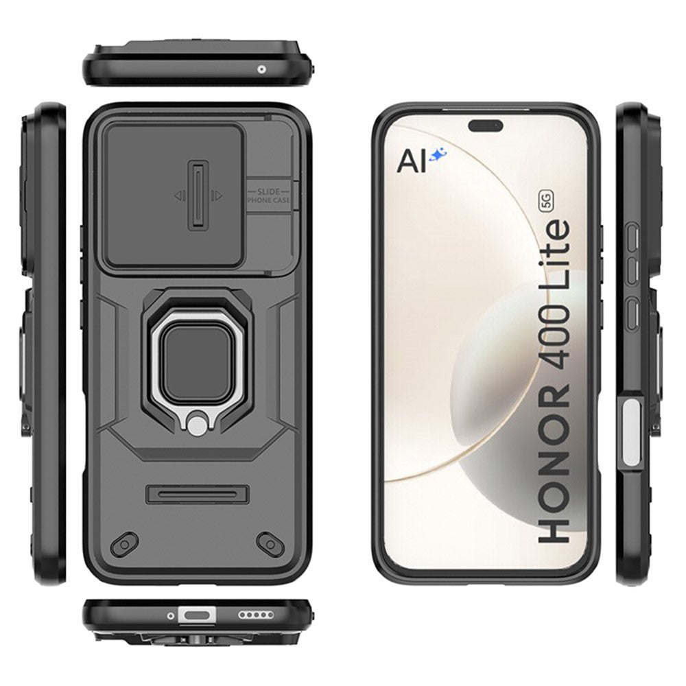 For Honor 400 Lite 5G Case PC + TPU Kickstand Phone Protector with Lens Cover