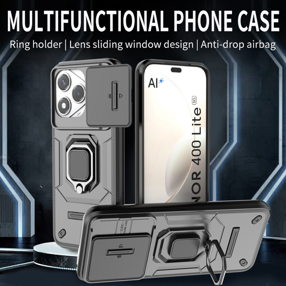 For Honor 400 Lite 5G Case PC + TPU Kickstand Phone Protector with Lens Cover
