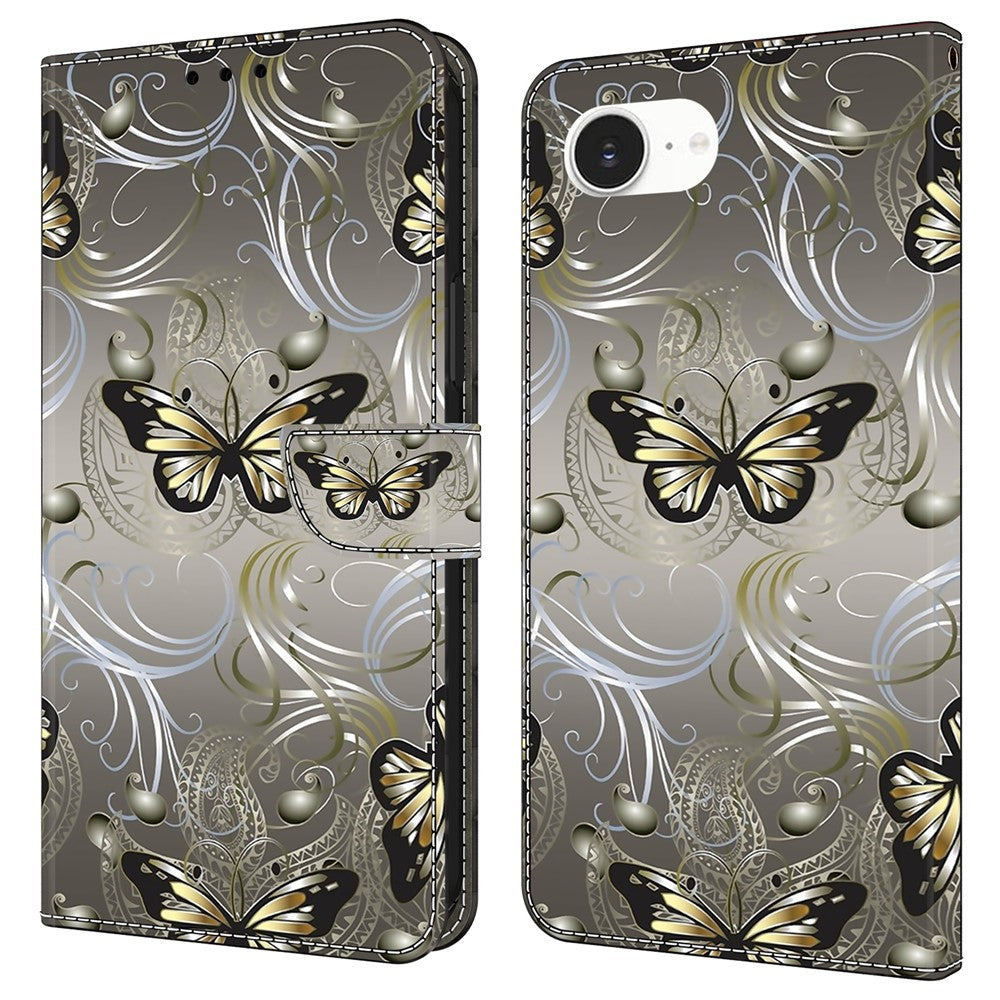 For iPhone 17e / 16e Case Wallet Stand Pattern Printing PU Leather Flip Phone Cover