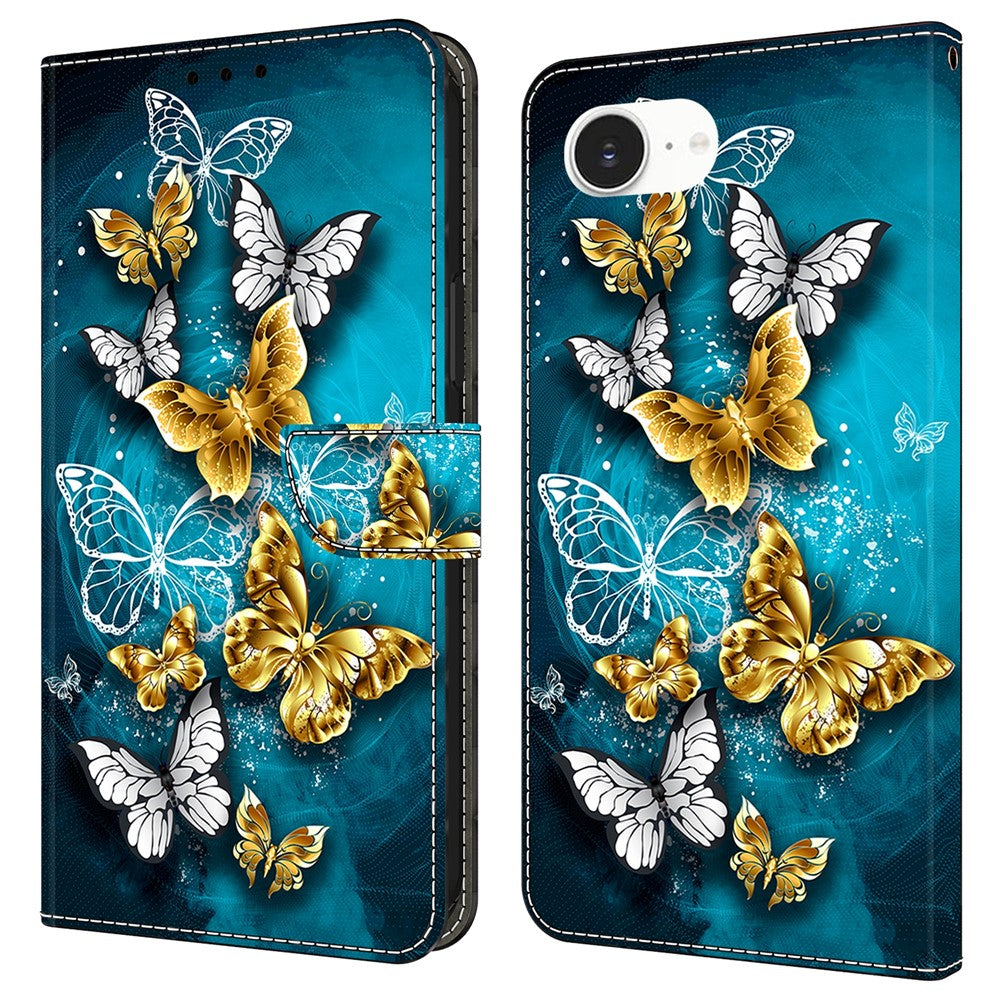 For iPhone 17e / 16e Case Wallet Stand Pattern Printing PU Leather Flip Phone Cover