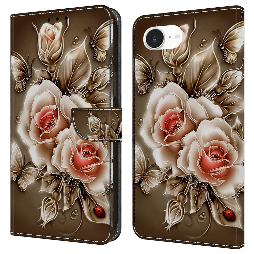 For iPhone 17e / 16e Case Wallet Stand Pattern Printing PU Leather Flip Phone Cover