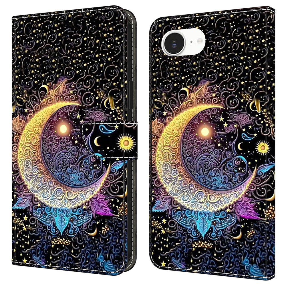 For iPhone 17e / 16e Case Wallet Stand Pattern Printing PU Leather Flip Phone Cover
