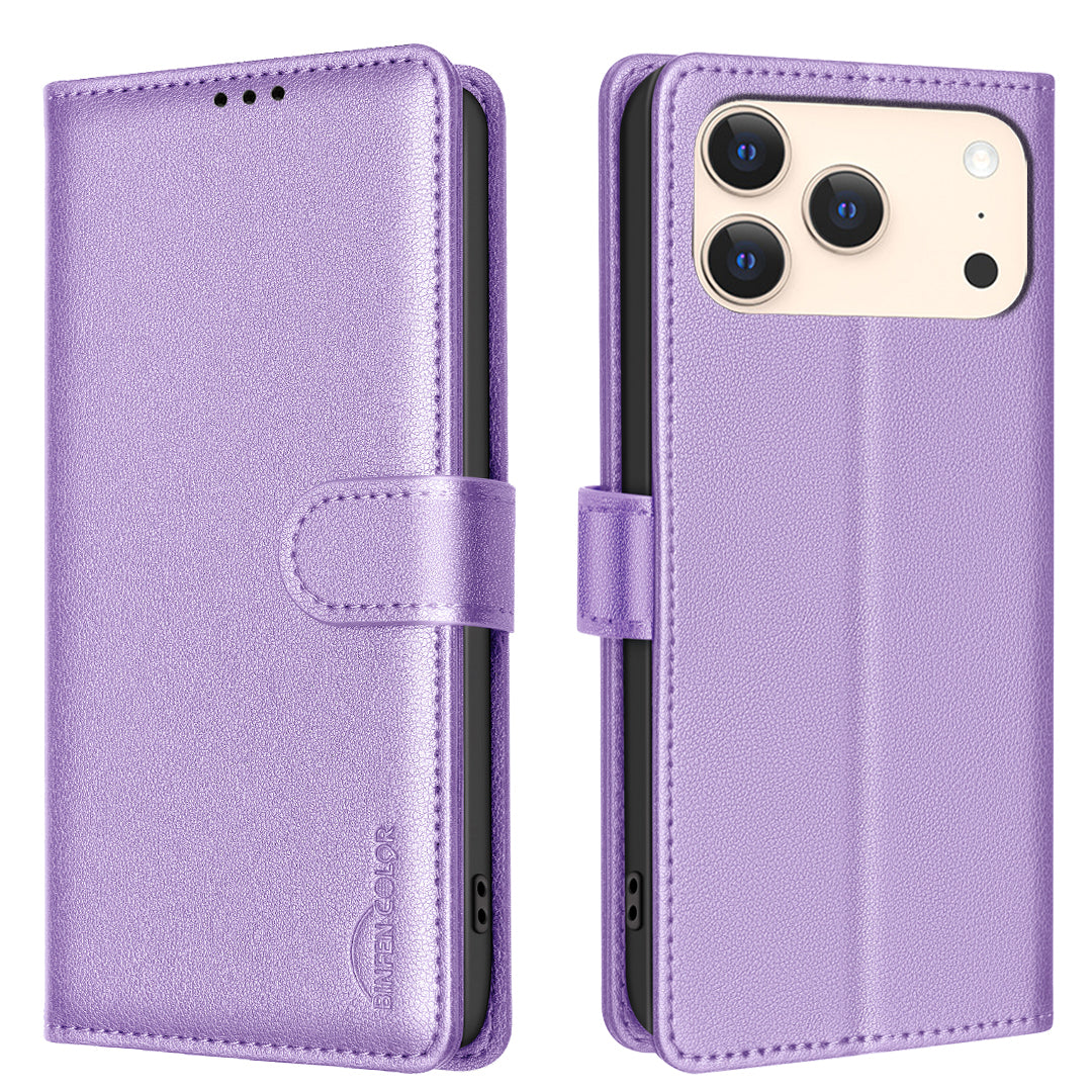 BINFEN COLOR For iPhone 18 Pro / 17 Pro Leather Case  BF32 Wallet RFID Blocking Phone Cover