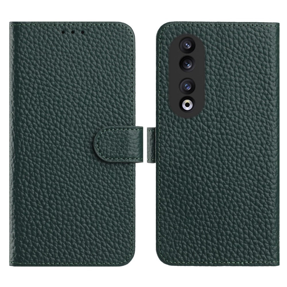 For Honor 90 Case Wallet Stand Litchi Texture Genuine Cow Leather Flip Phone Cover