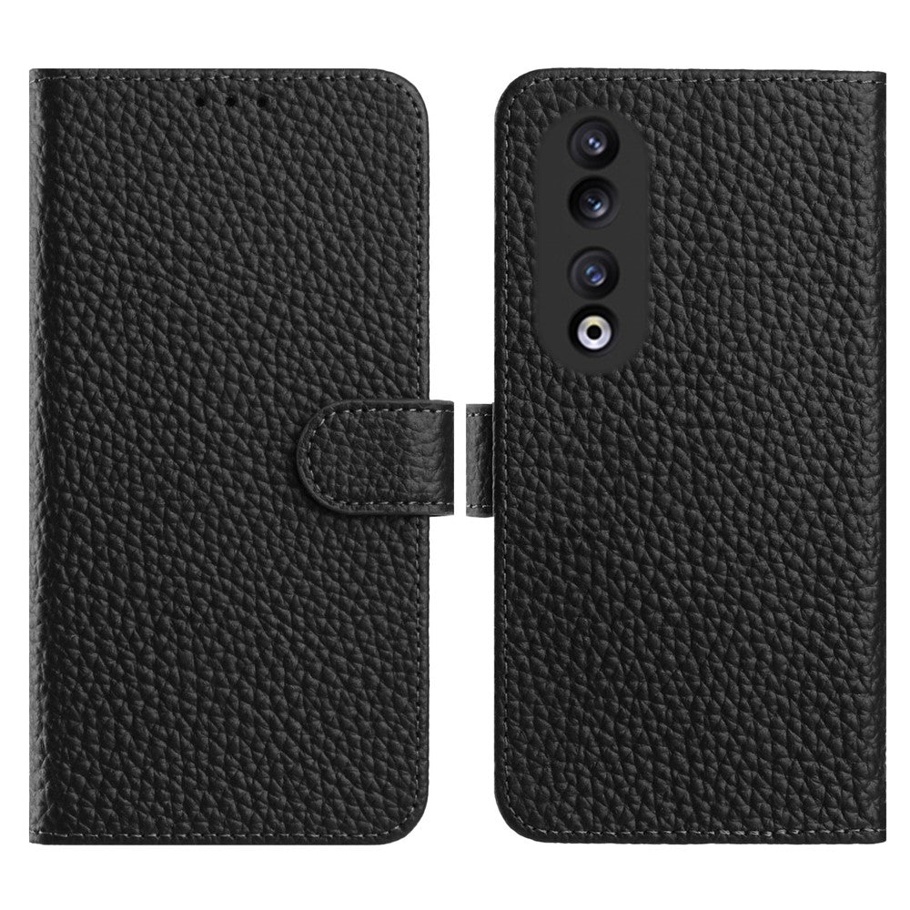 For Honor 90 Case Wallet Stand Litchi Texture Genuine Cow Leather Flip Phone Cover