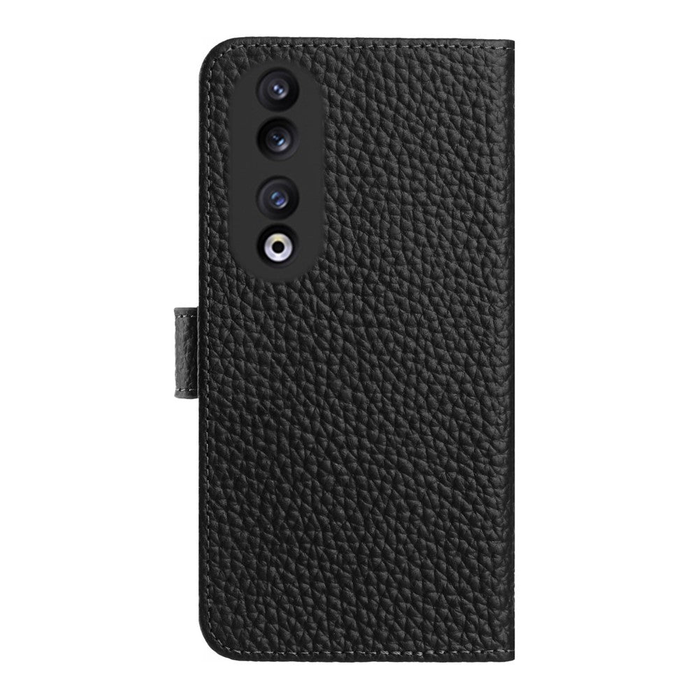 For Honor 90 Case Wallet Stand Litchi Texture Genuine Cow Leather Flip Phone Cover