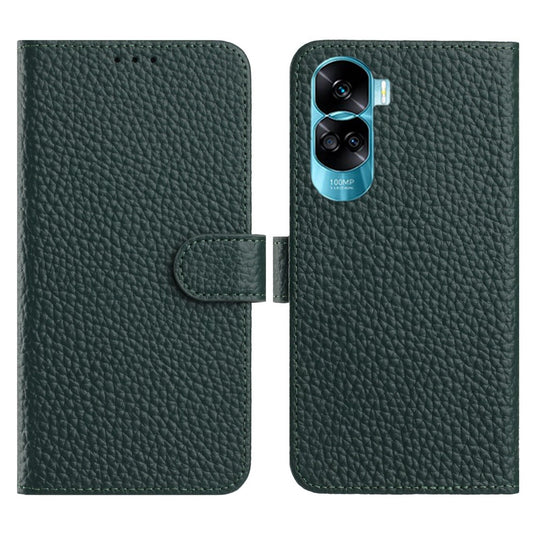 Honor 90 Lite 5G Wallet-Handyhülle – Standfunktion Litchi Textur Echtes Rindsleder Flip