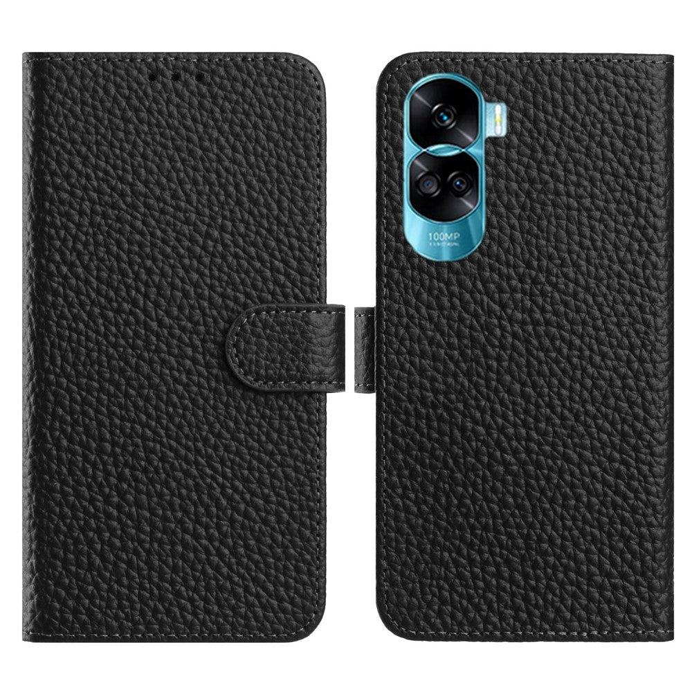 For Honor 90 Lite 5G Case Wallet Stand Litchi Texture Genuine Cow Leather Flip Phone Cover