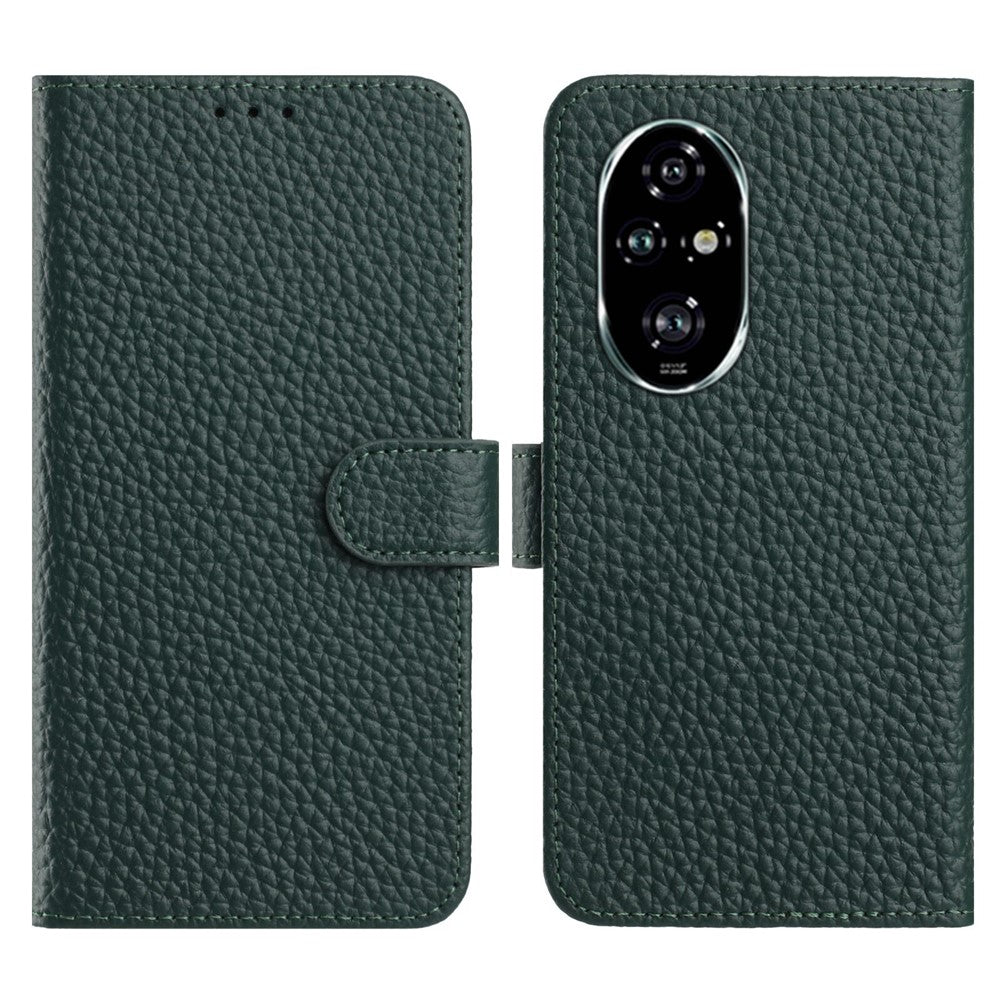 For Honor 200 Pro 5G Case Wallet Stand Litchi Texture Genuine Cow Leather Flip Phone Cover