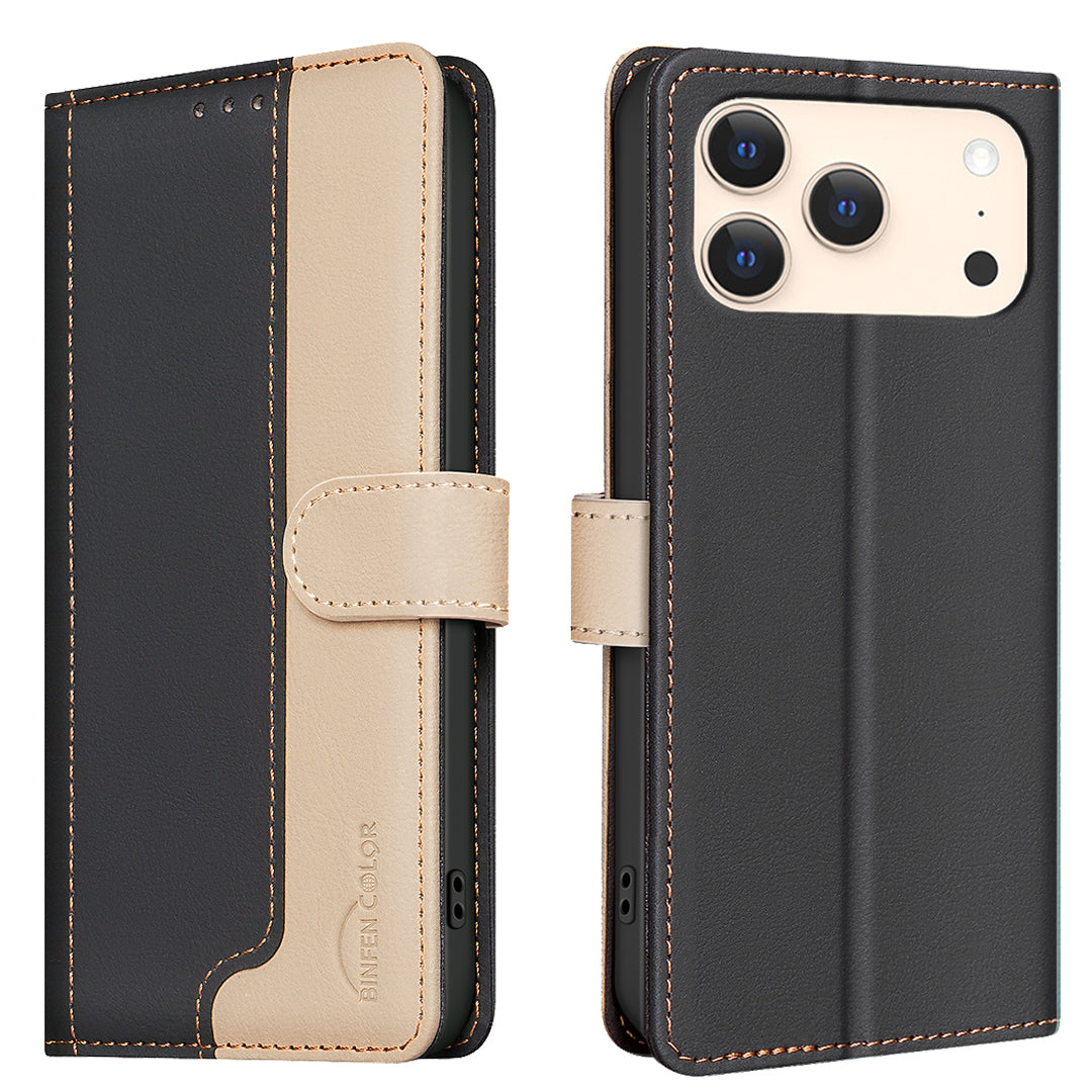 BINFEN COLOR For iPhone 18 Pro Max / 17 Pro Max Leather Case  Splicing Color RFID Blocking Wallet Stand Phone Cover