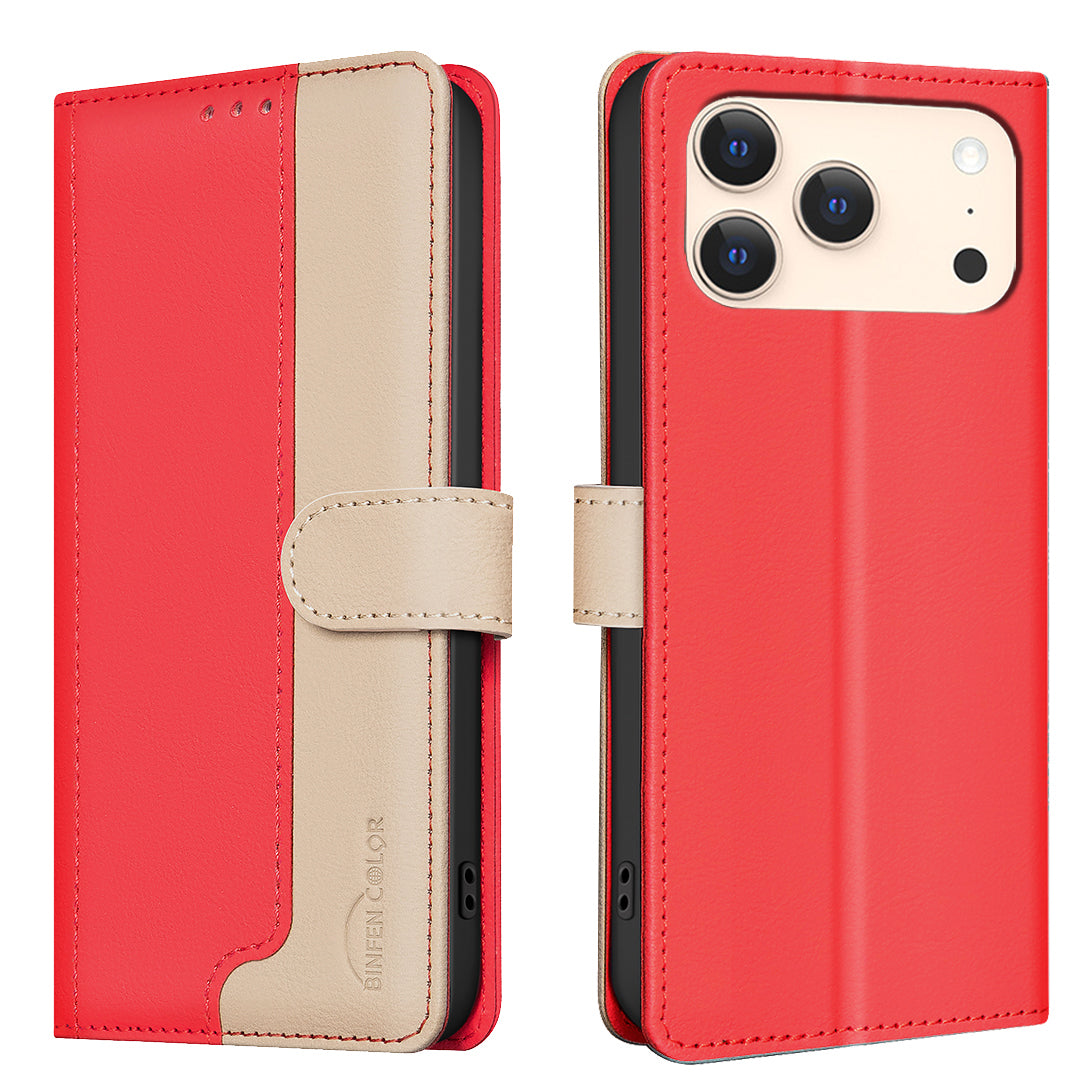 BINFEN COLOR For iPhone 18 Pro Max / 17 Pro Max Leather Case  Splicing Color RFID Blocking Wallet Stand Phone Cover