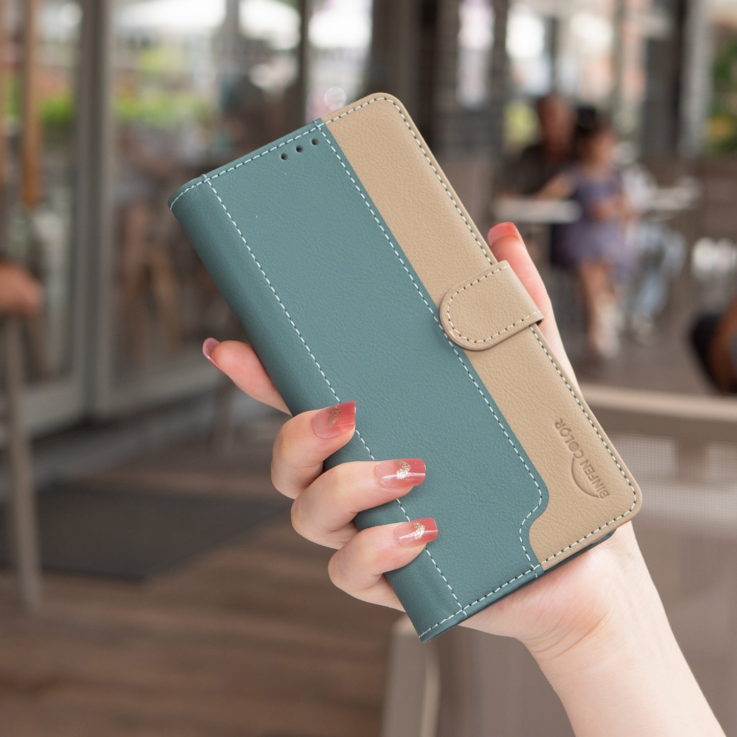 BINFEN COLOR For iPhone 18 Pro / 17 Pro Leather Case  Splicing Color RFID Blocking Wallet Stand Phone Cover