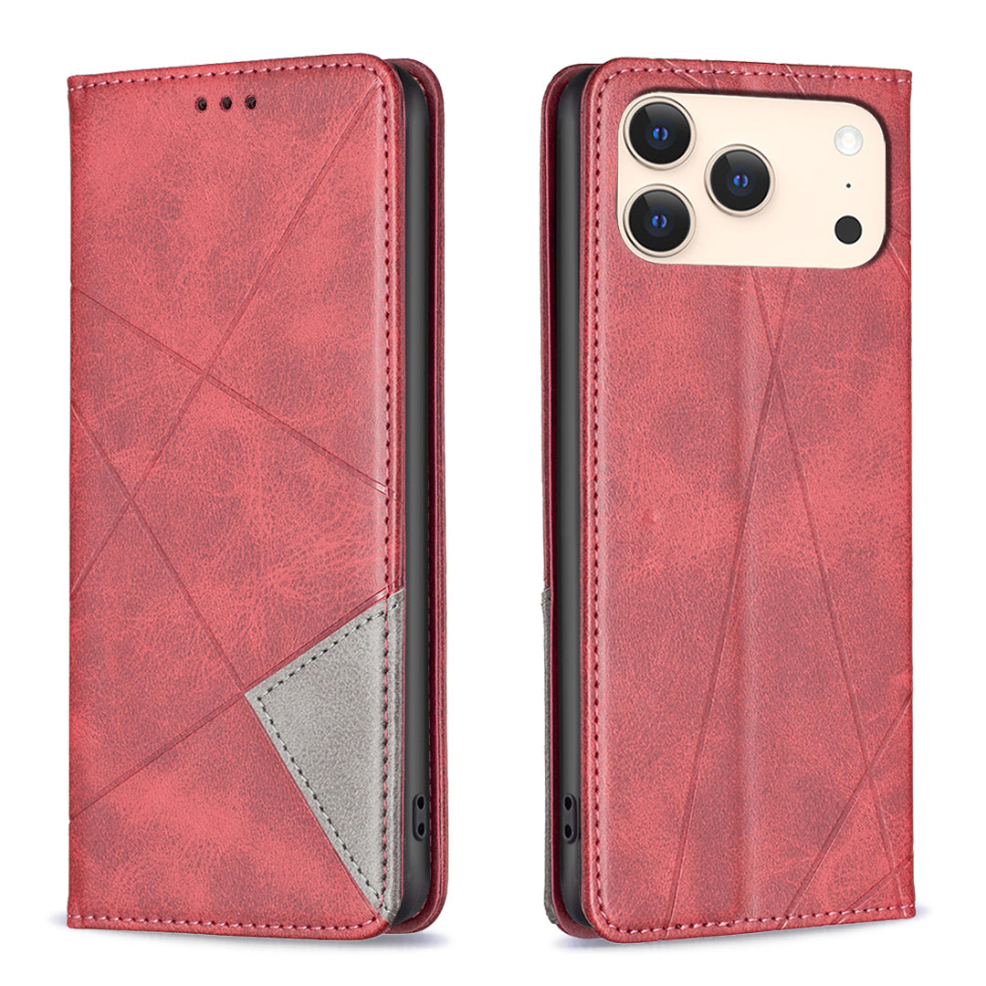 For iPhone 18 Pro Max / 17 Pro Max Case Card Slots Geometry Imprint Leather Phone Cover