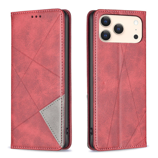 For iPhone 18 Pro Max / 17 Pro Max Case Card Slots Geometry Imprint Leather Phone Cover
