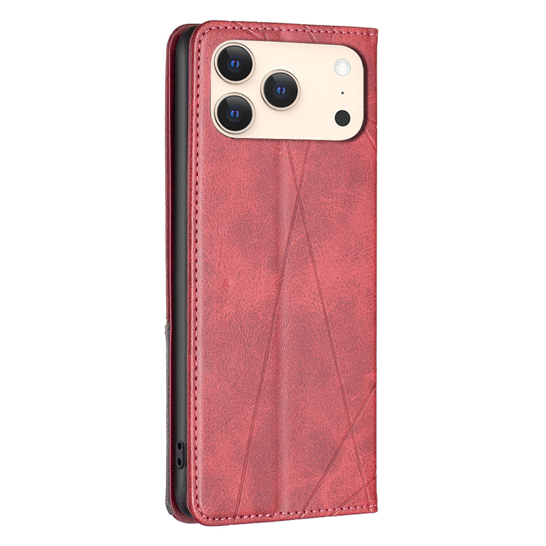 For iPhone 18 Pro Max / 17 Pro Max Case Card Slots Geometry Imprint Leather Phone Cover