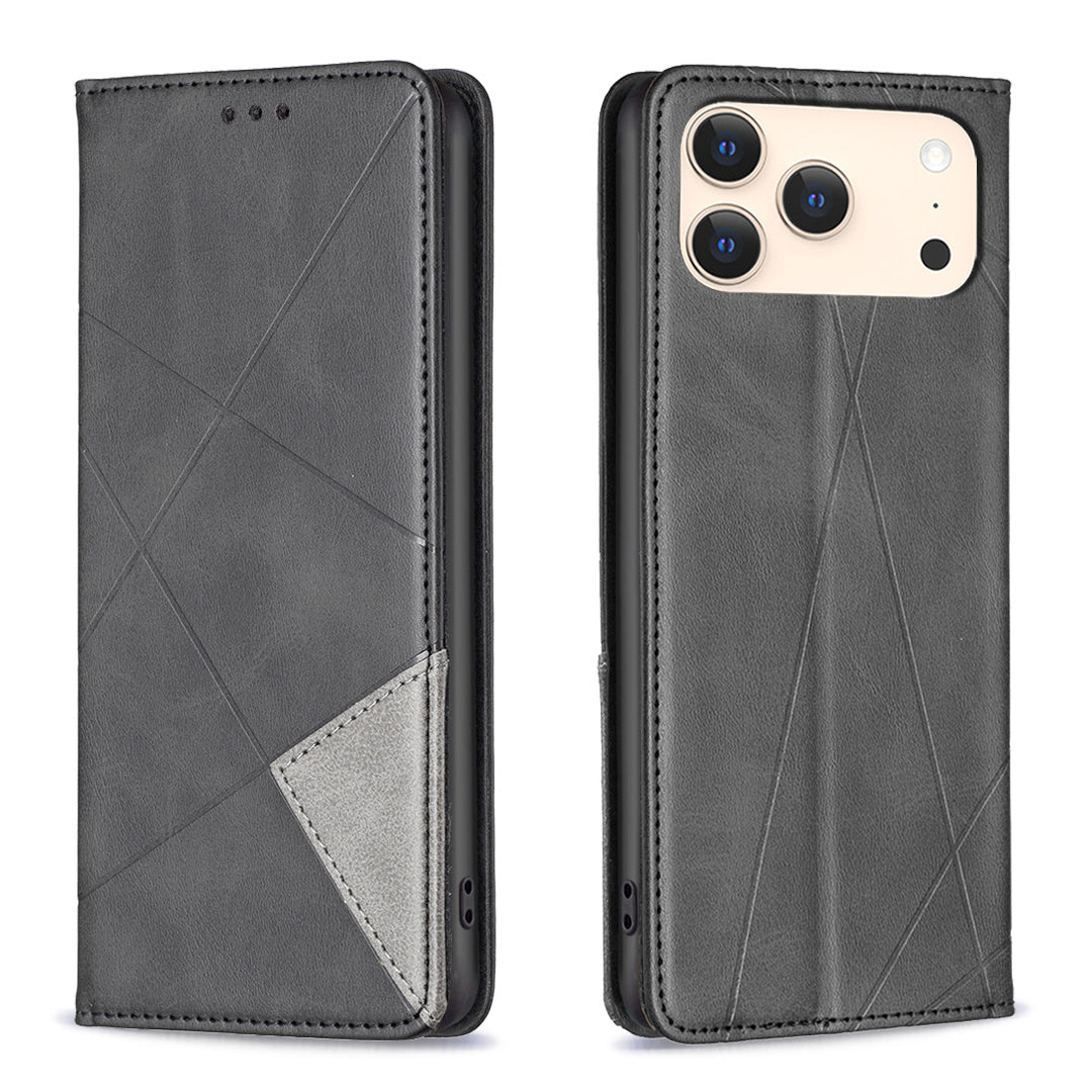 For iPhone 18 Pro Max / 17 Pro Max Case Card Slots Geometry Imprint Leather Phone Cover