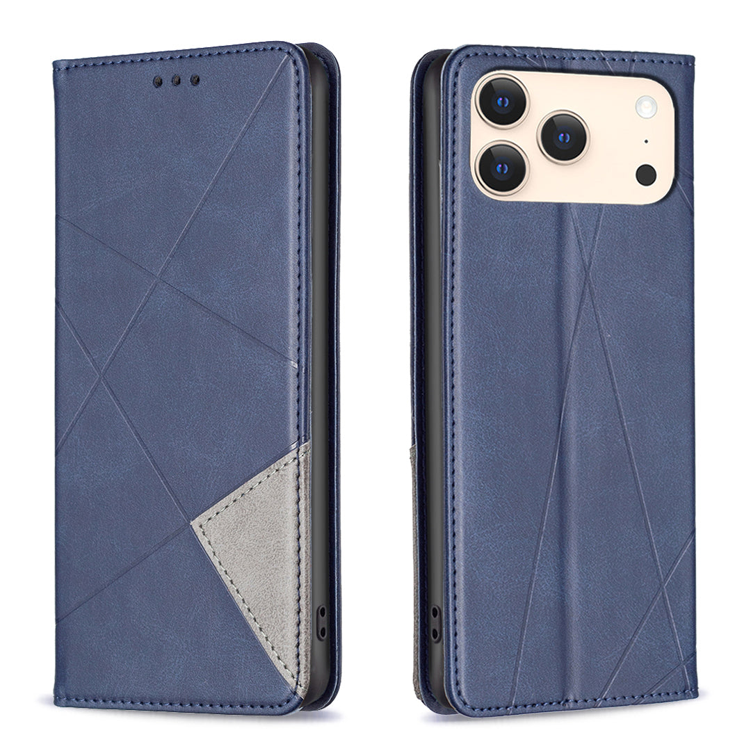 For iPhone 18 Pro / 17 Pro Case Card Slots Geometry Imprint Leather Phone Cover