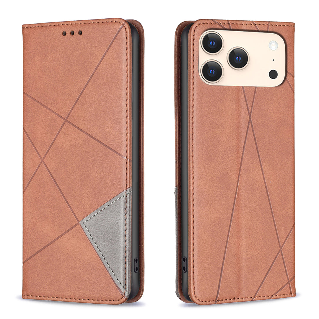 For iPhone 18 Pro / 17 Pro Case Card Slots Geometry Imprint Leather Phone Cover