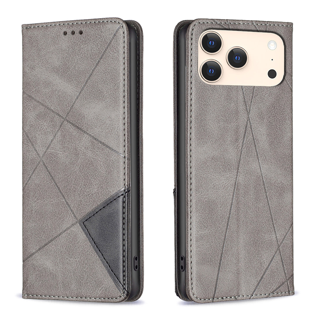 For iPhone 18 Pro / 17 Pro Case Card Slots Geometry Imprint Leather Phone Cover