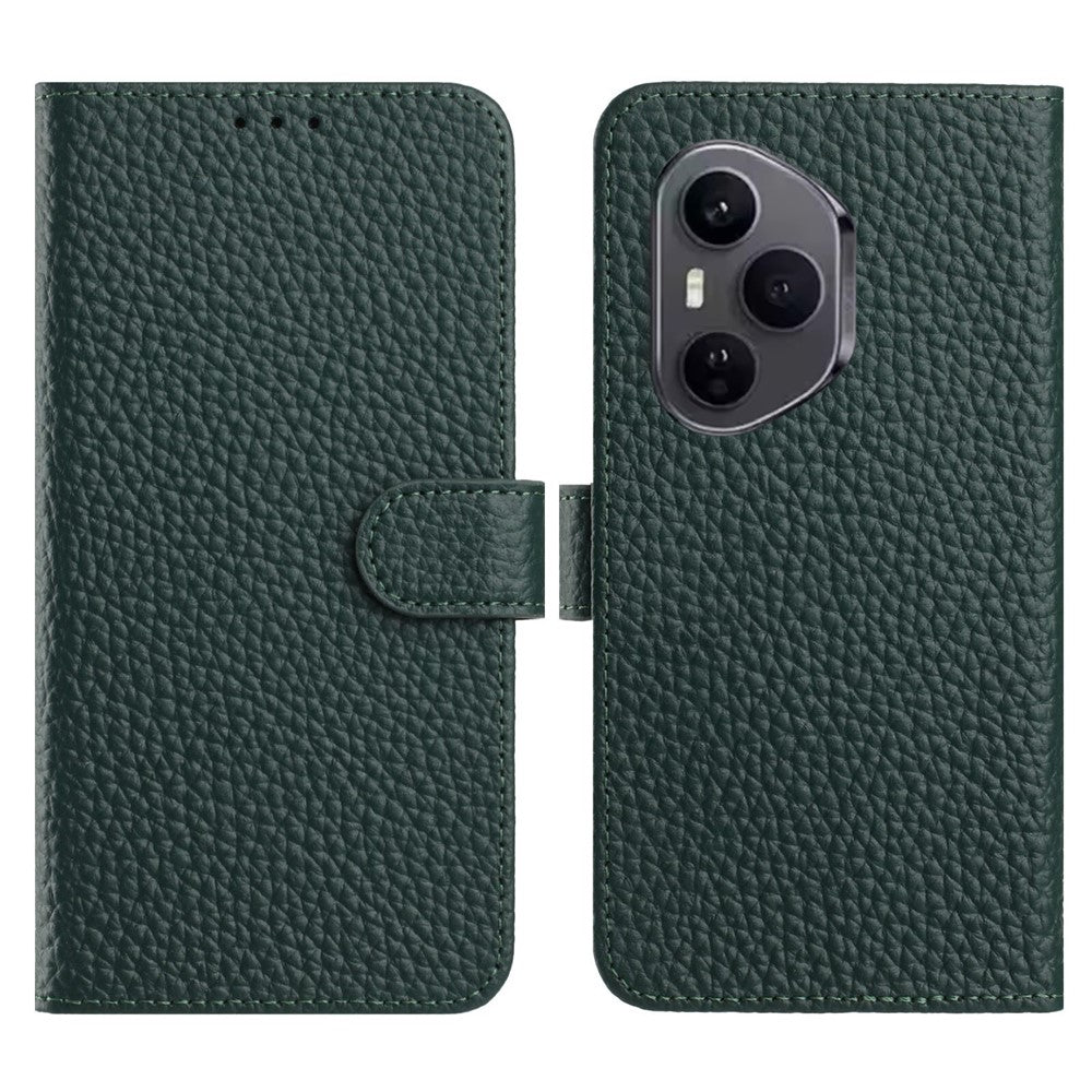 For Honor 400 Pro 5G (Global) Case Wallet Stand Litchi Texture Genuine Cow Leather Flip Phone Cover