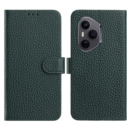 Honor 400 Pro 5G (Global) Wallet-Handyhülle – Standfunktion Litchi Textur Echtes Rindsleder Flip