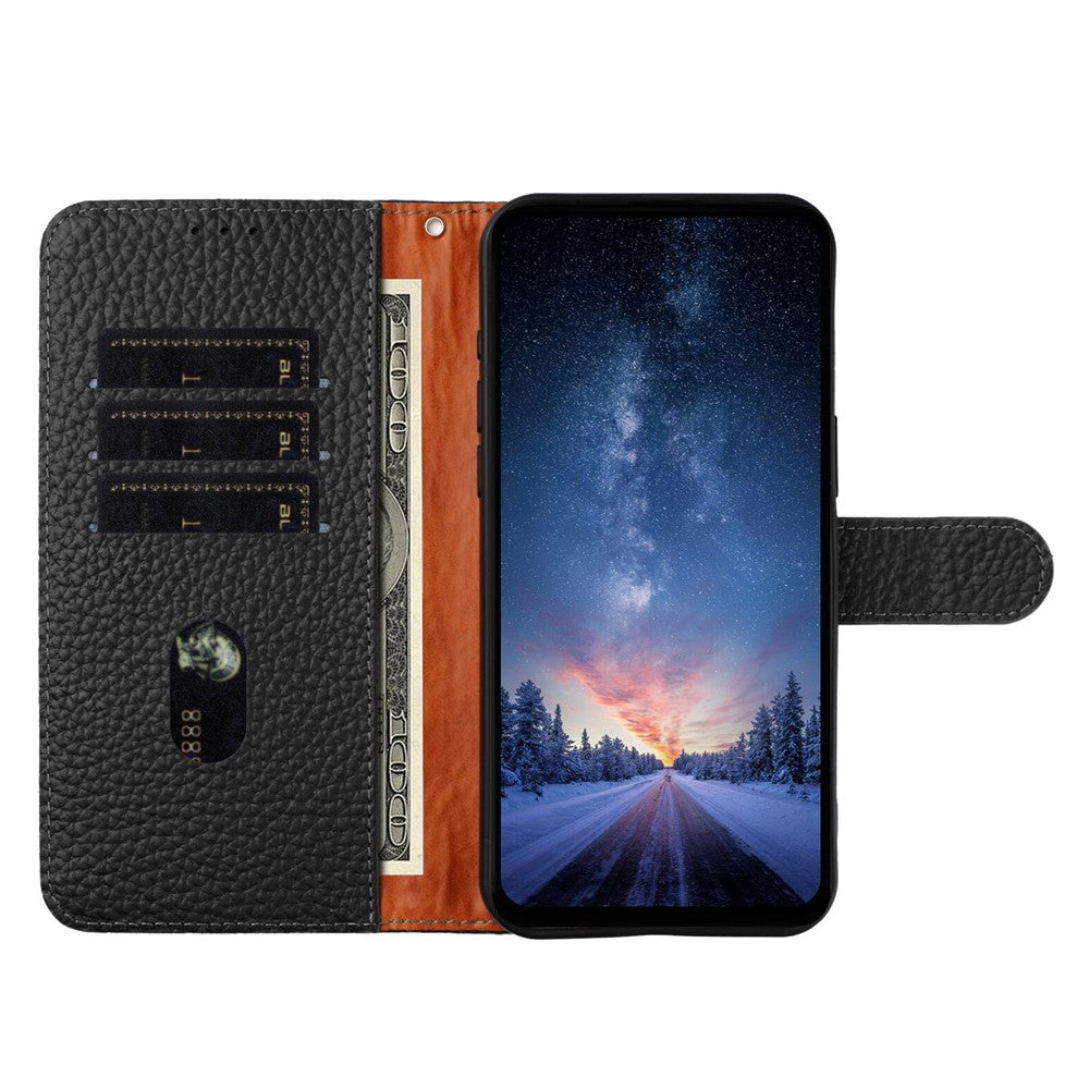For Honor X6a 4G  /  X6b 4G Case Wallet Stand Litchi Texture Genuine Cow Leather Flip Phone Cover