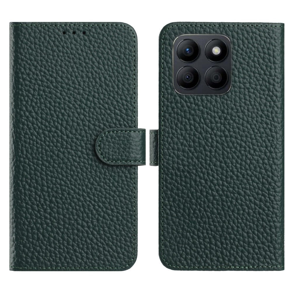 For Honor X6c 4G Case Wallet Stand Litchi Texture Genuine Cow Leather Flip Phone Cover