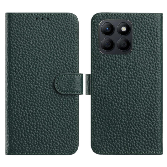Honor X6c 4G Wallet-Handyhülle – Standfunktion Litchi Textur Echtes Rindsleder Flip