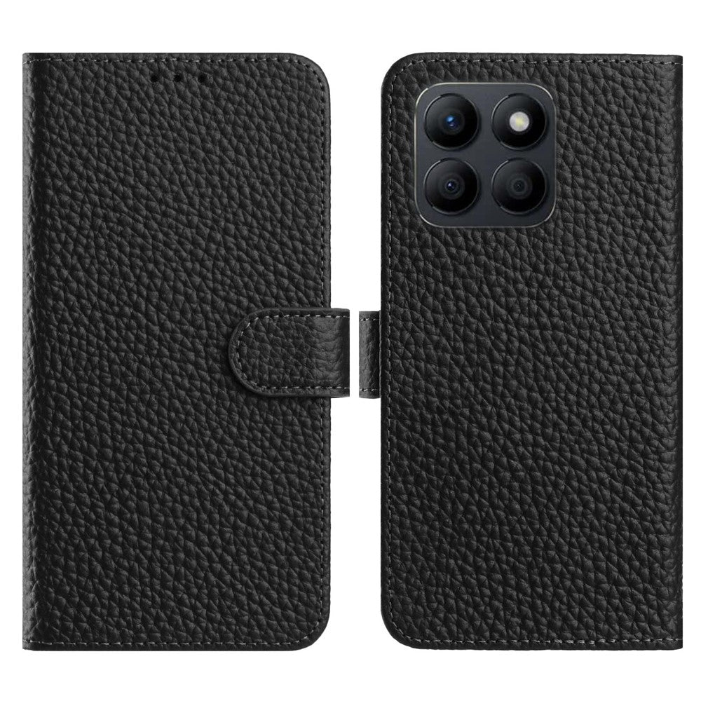 For Honor X6c 4G Case Wallet Stand Litchi Texture Genuine Cow Leather Flip Phone Cover