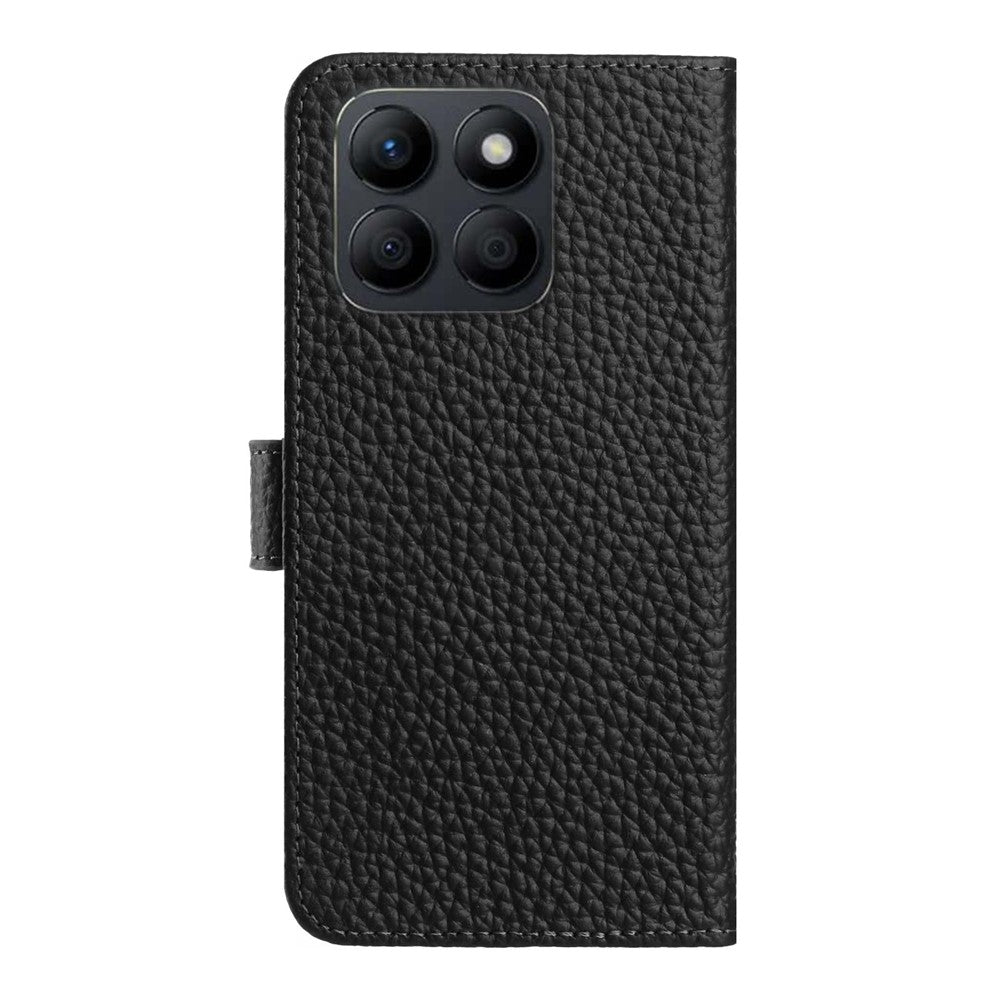 For Honor X6c 4G Case Wallet Stand Litchi Texture Genuine Cow Leather Flip Phone Cover