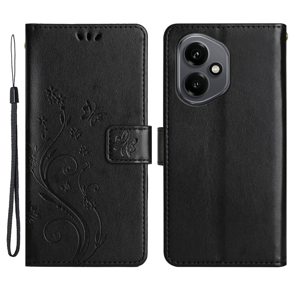 For Honor 400 5G (Global) Leather Wallet Case Butterfly Flower Imprinted Phone Cover with Strap