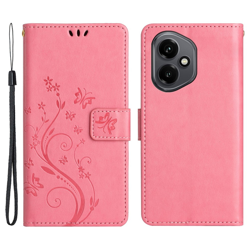 For Honor 400 5G (Global) Leather Wallet Case Butterfly Flower Imprinted Phone Cover with Strap