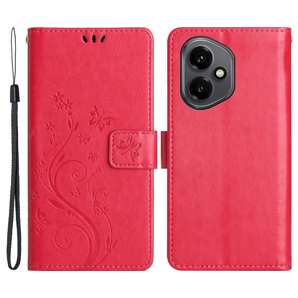 For Honor 400 5G (Global) Leather Wallet Case Butterfly Flower Imprinted Phone Cover with Strap