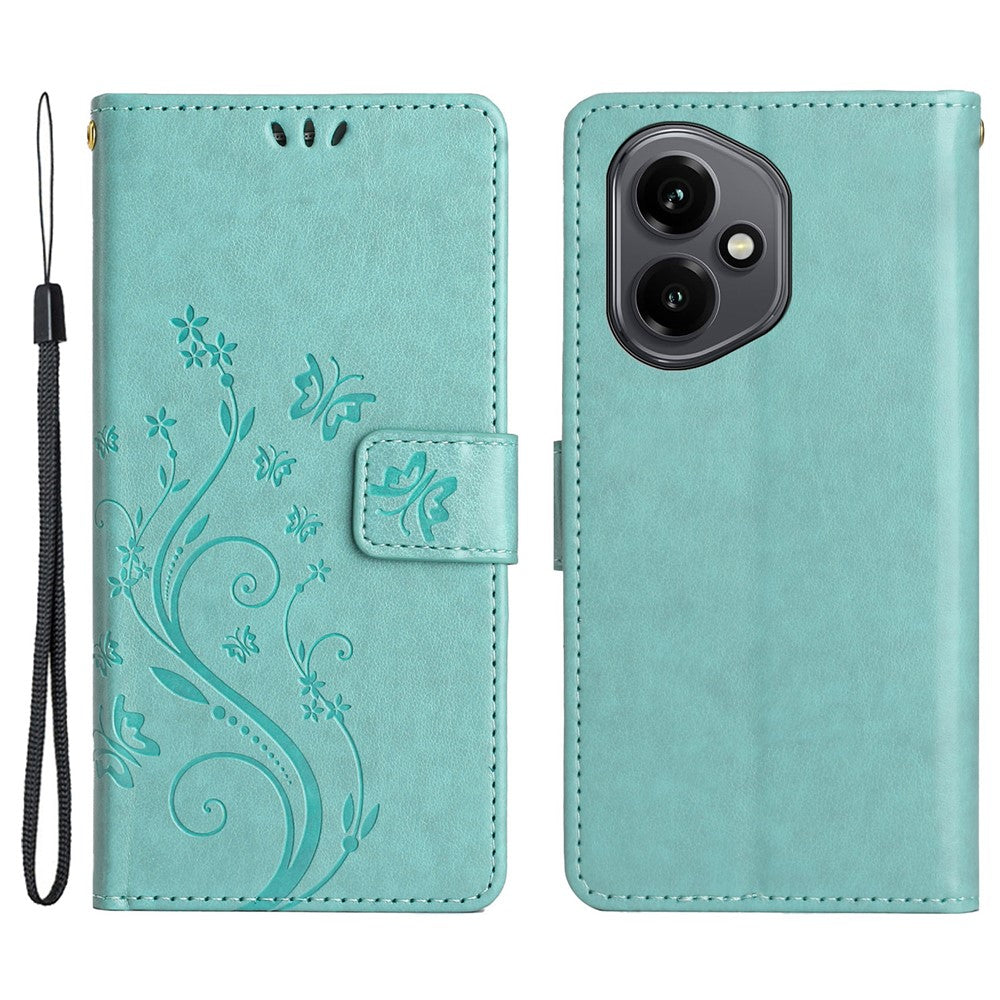 For Honor 400 5G (Global) Leather Wallet Case Butterfly Flower Imprinted Phone Cover with Strap