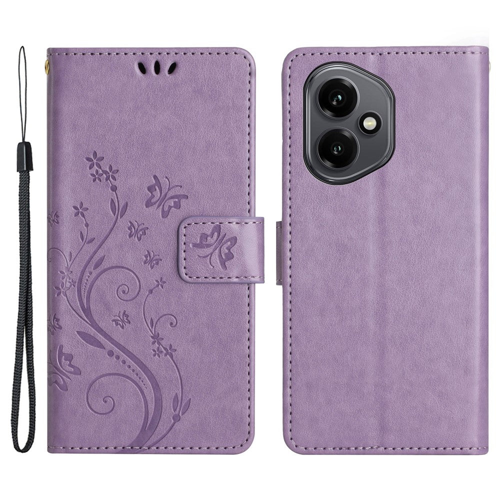 For Honor 400 5G (Global) Leather Wallet Case Butterfly Flower Imprinted Phone Cover with Strap