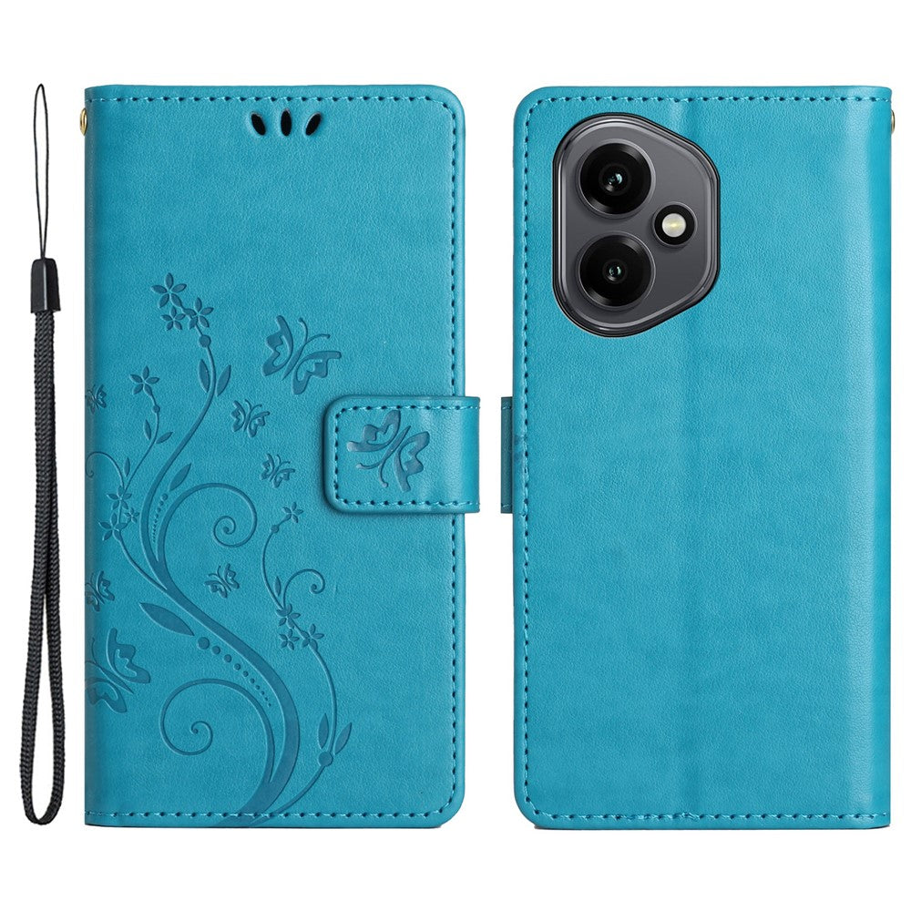 For Honor 400 5G (Global) Leather Wallet Case Butterfly Flower Imprinted Phone Cover with Strap