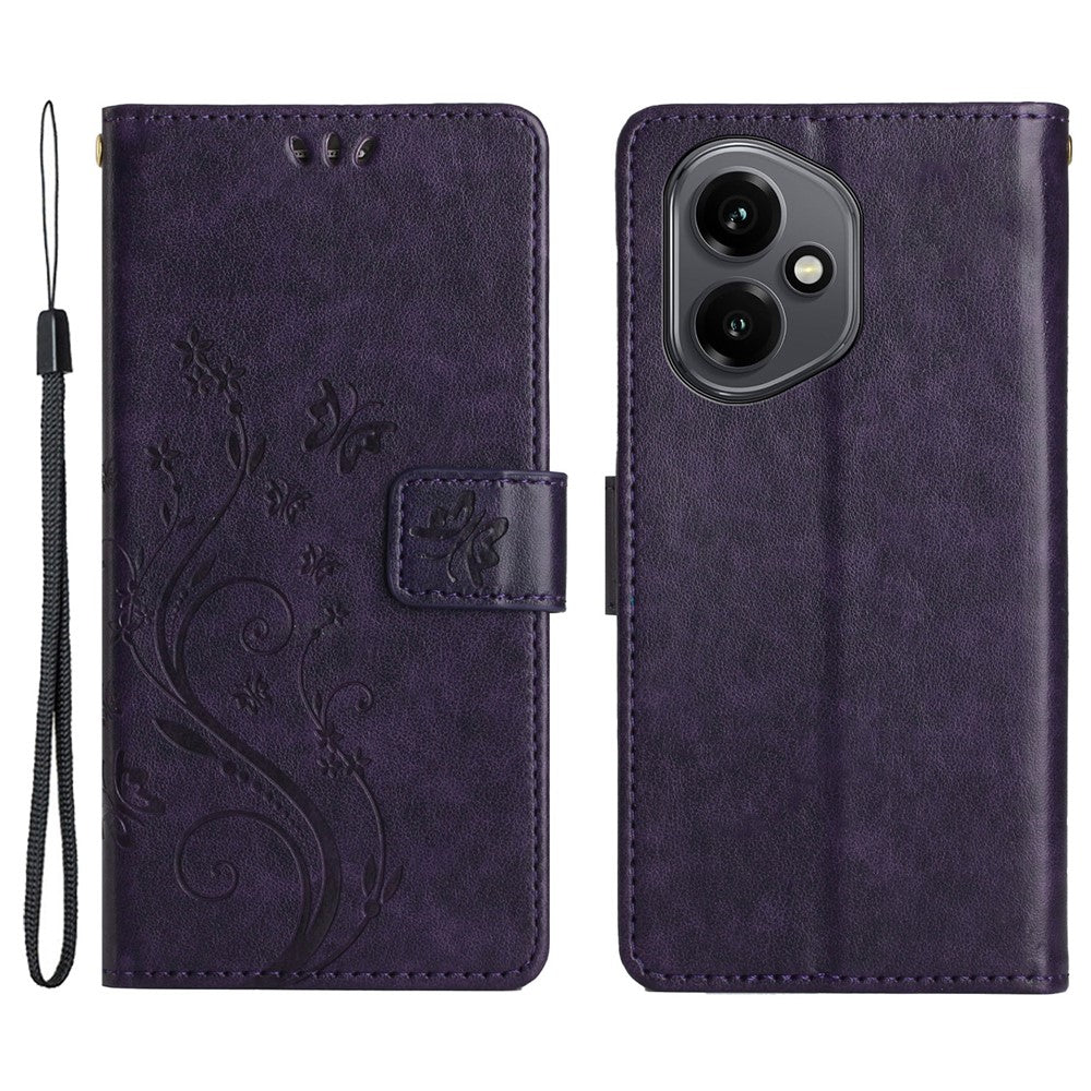 For Honor 400 5G (Global) Leather Wallet Case Butterfly Flower Imprinted Phone Cover with Strap