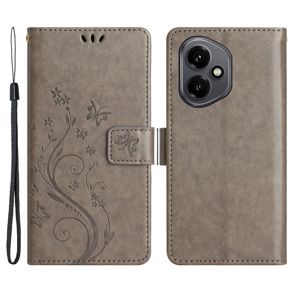 For Honor 400 5G (Global) Leather Wallet Case Butterfly Flower Imprinted Phone Cover with Strap