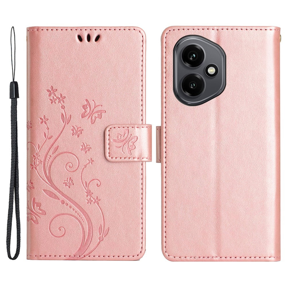 For Honor 400 5G (Global) Leather Wallet Case Butterfly Flower Imprinted Phone Cover with Strap
