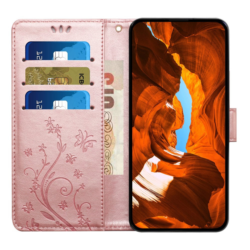For Honor 400 5G (Global) Leather Wallet Case Butterfly Flower Imprinted Phone Cover with Strap