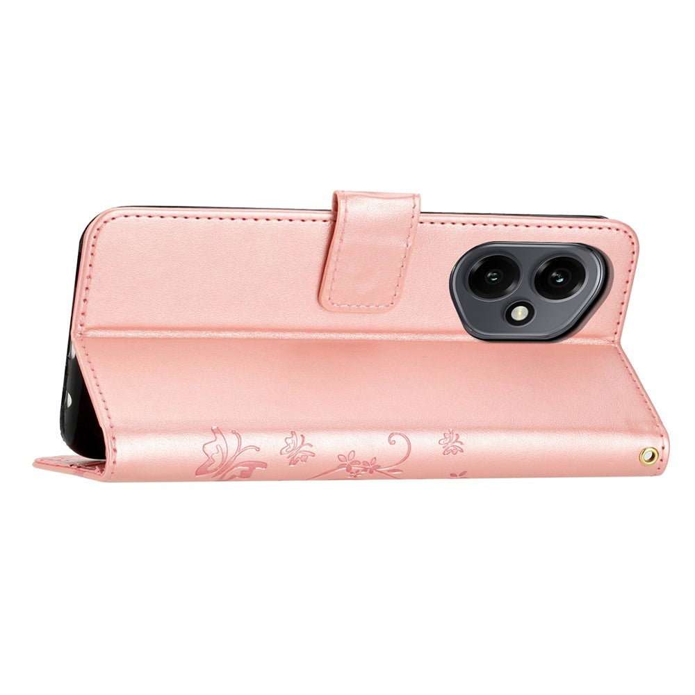 For Honor 400 5G (Global) Leather Wallet Case Butterfly Flower Imprinted Phone Cover with Strap