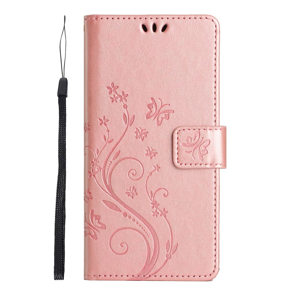 For Honor 400 5G (Global) Leather Wallet Case Butterfly Flower Imprinted Phone Cover with Strap