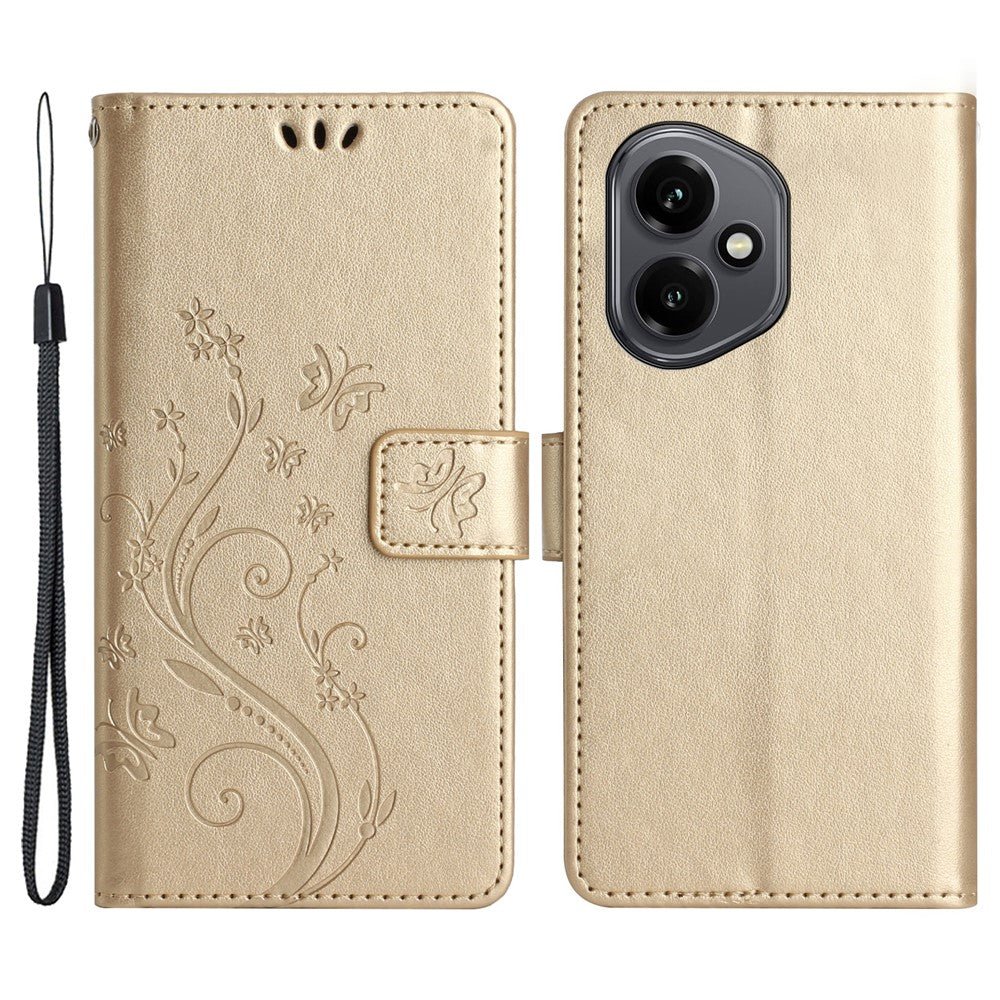 For Honor 400 5G (Global) Leather Wallet Case Butterfly Flower Imprinted Phone Cover with Strap