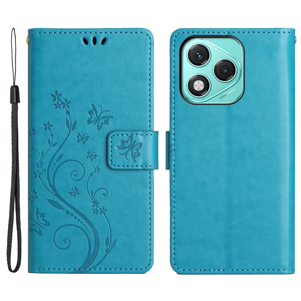 For Honor 400 Lite 5G Leather Wallet Case Butterfly Flower Imprinted Phone Cover with Strap